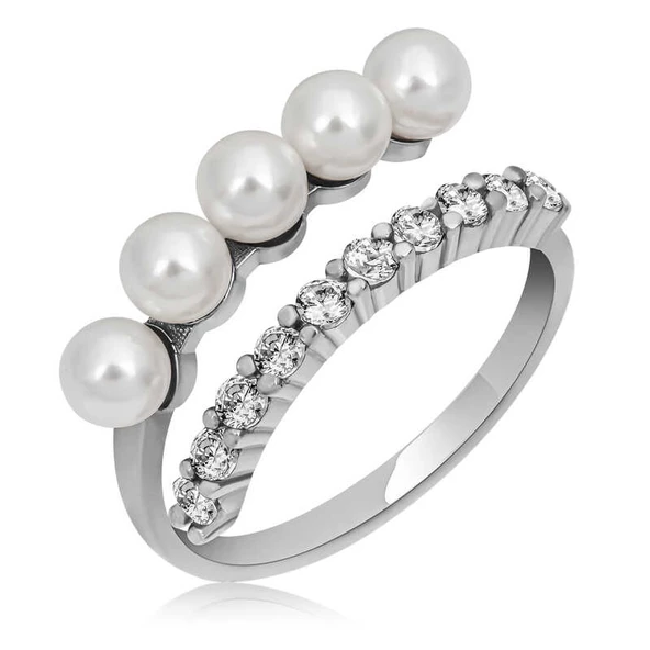 Gümüş Ayarlanabilir İnci Taşlı Kadın Yüzük SL4897 ürün görseli