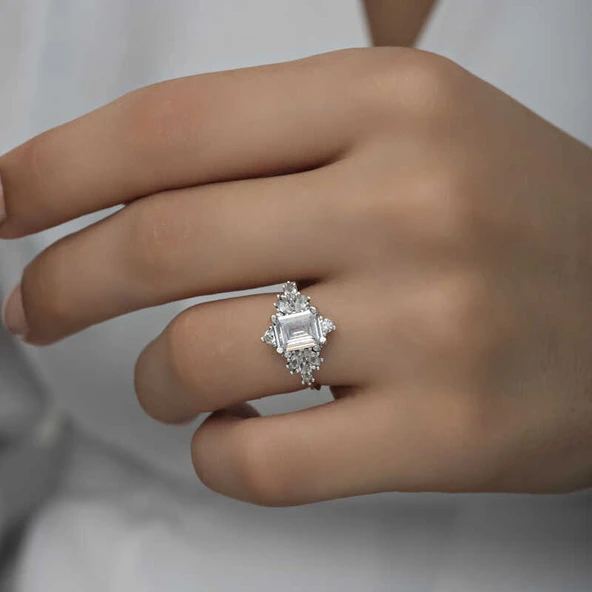 Gümüş Beyaz Baget Taşlı Kadın Yüzük  SL4713 - Resim 10