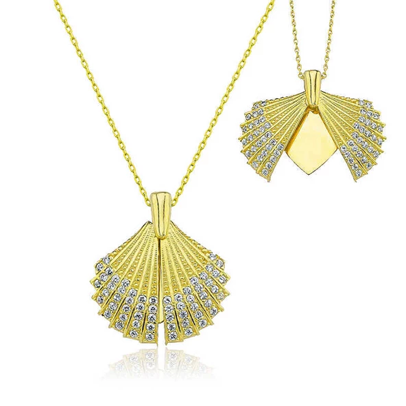 Gümüş Gold Kişiye Özel İstiridye Kadın Kolye SL4881 ürün görseli