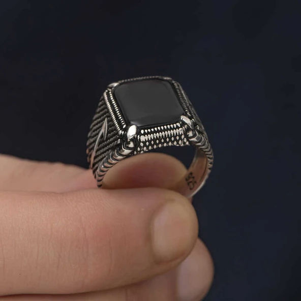 Gümüş Elif Oniks Erkek Yüzük  SL4885 - Resim 12