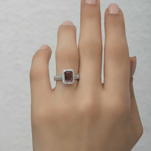 Gümüş Mor Baget Taşlı Kadın Yüzük SL4715 - Resim 4