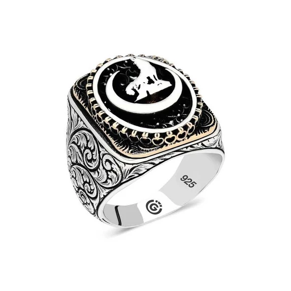 Gümüş Hilal Bozkurt Oval Erkek Yüzük  SL4654