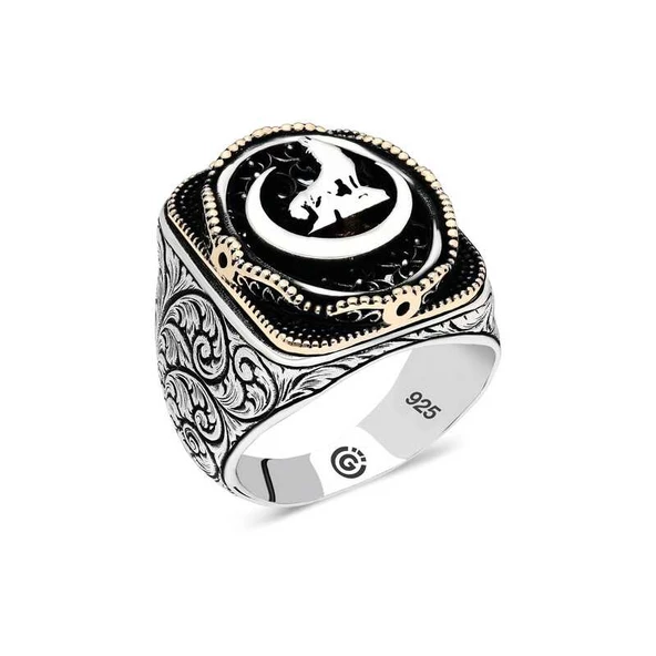 Gümüş Hilal Bozkurt Oval Erkek Yüzük  SL4672