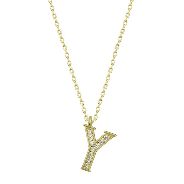 Gümüş Gold Y Harfi Kadın Kolye SL4781 - 1