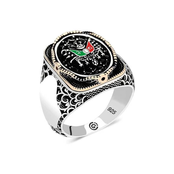 Gümüş Osmanlı Arması Oval Erkek Yüzük  SL4724 - 1