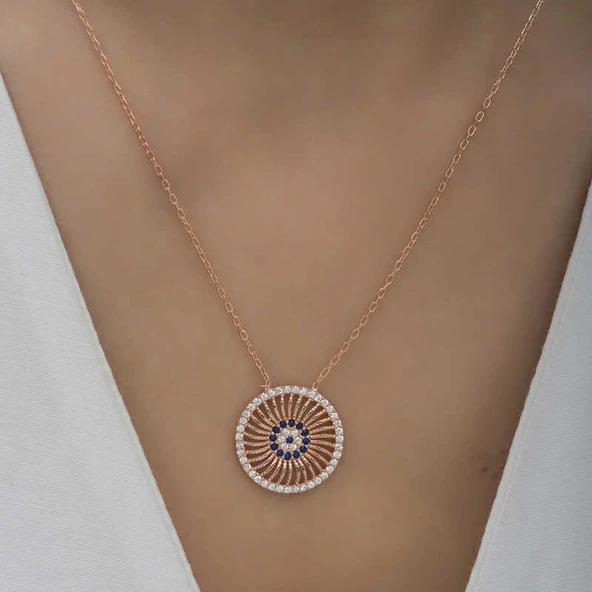 ​Gümüş Rose Nazar Kadın Kolye SL4749 - Resim 3