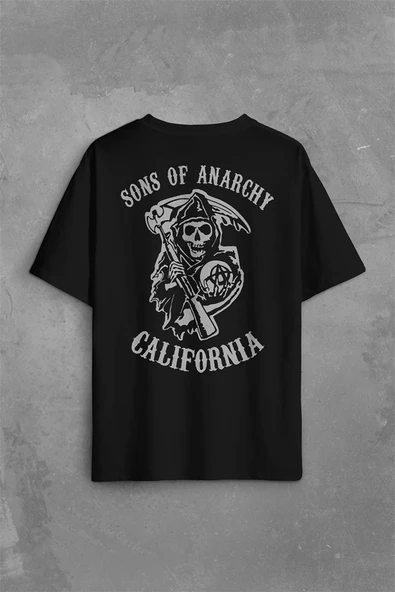 Sons Of Anarchy California Skull Hayalet Sırt Ön Baskılı Oversize Tişört Unisex T-Shirt