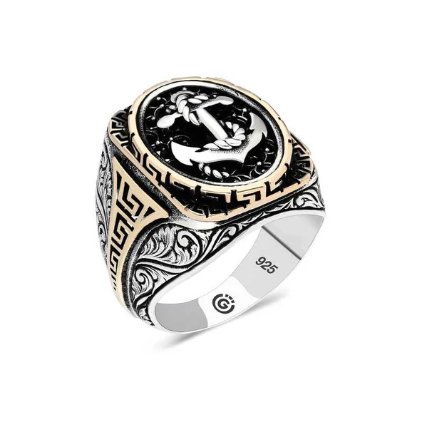 Gümüş Deniz Çapası Oval Erkek Yüzük  SL4660 ürün görseli