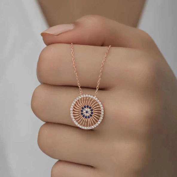 ​Gümüş Rose Nazar Kadın Kolye SL4749 - Resim 7