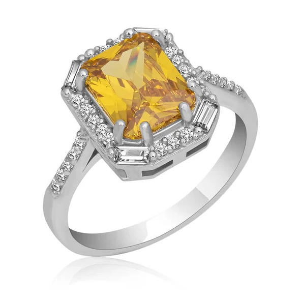 Gümüş Sarı Taşlı Baget Kare Kadın Yüzük SL4886 ürün görseli