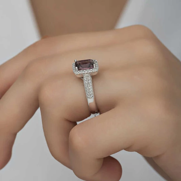 Gümüş Mor Baget Taşlı Kadın Yüzük SL4715 - Resim 6