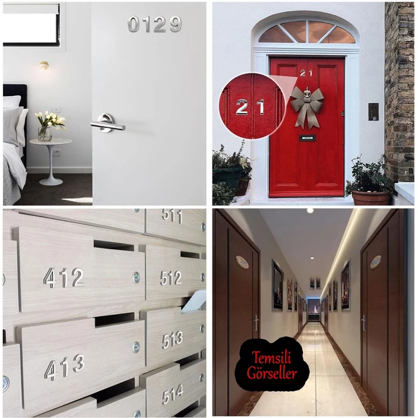 Yapışkanlı Kapı Numarası Küçük Boy 50 mm 5 cm Numara 3 Rakam Üç Sayısı Krom Renk Numaralar 1 Adet - 8