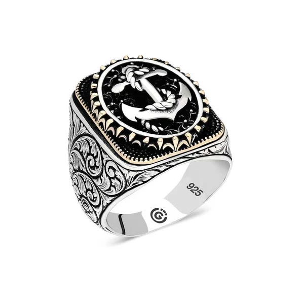 Gümüş Deniz Çapası Oval Erkek Yüzük  SL4675 ürün görseli