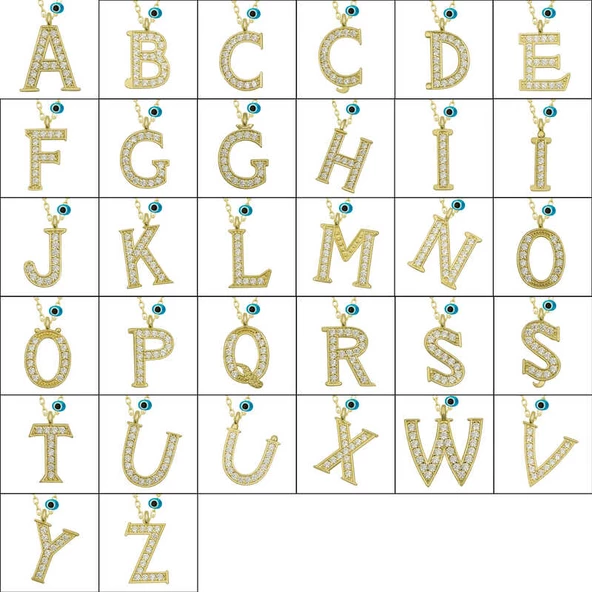 Gümüş Nazar Gold A Harfi Kadın Kolye SL4890 - Resim 2