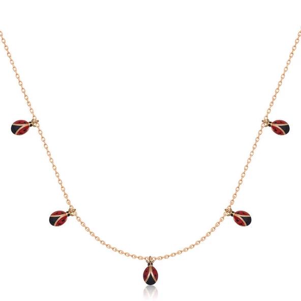 Gümüş Rose Uğur Böceği Şans Kadın Kolye SL4728 - Resim 2