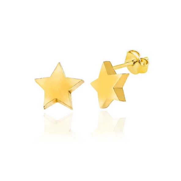 Gümüş Gold Yıldız Çivili Kadın Küpe SL5280 - Resim 2