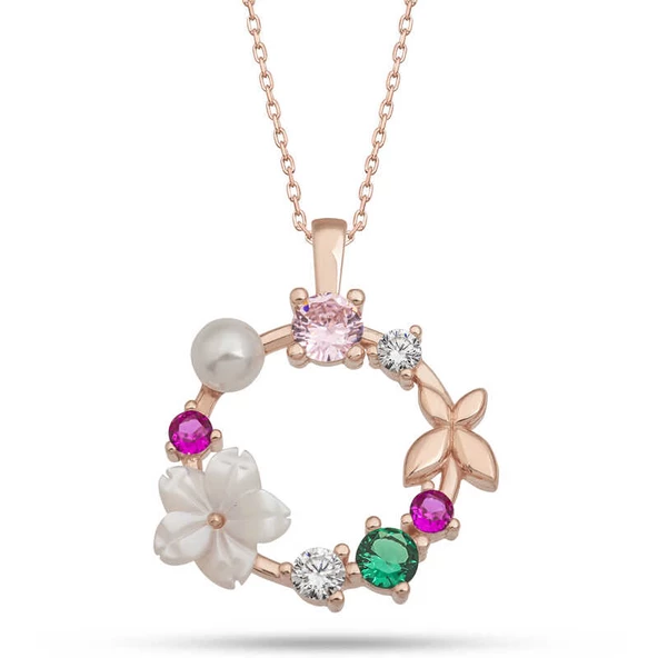 Gümüş Rose Manolya Çiçeği Kelebek Kadın Kolye  SL5381 - 1
