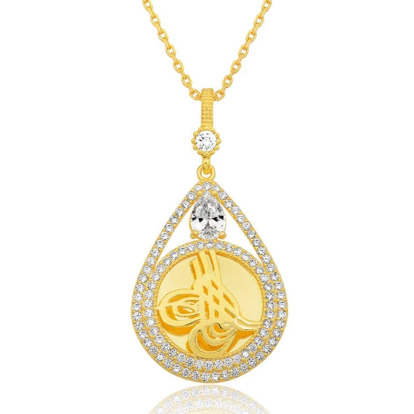 Gümüş Gold Kaplama Damla Tuğralı Kadın Kolye SL5638 ürün görseli