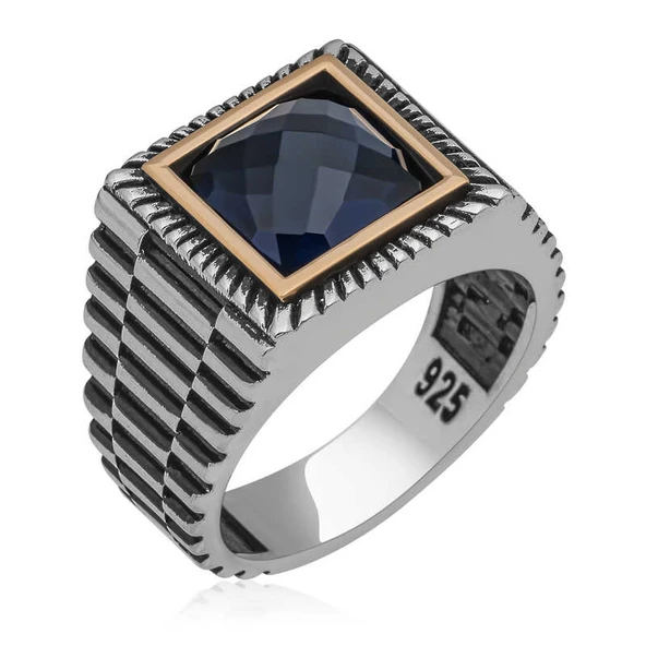 Gümüş Siyah Zirkon Taşlı Kare Erkek Yüzük  SL4956 - Resim 2