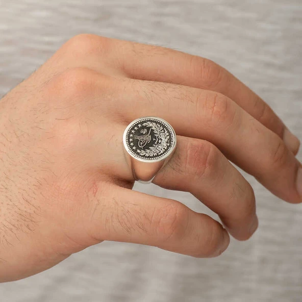 ​​Gümüş Osmanlı Tuğrası Erkek Yüzük  SL5170 - Resim 4