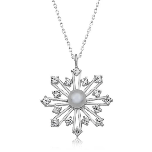 Gümüş İncili Kar Tanesi Kadın Kolye SL5079 ürün görseli