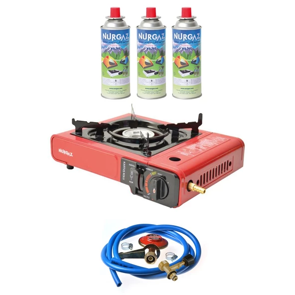Nurgaz Ng 501 Çantalı Tekli Portatif Ocak + 3 Adet Kartuş +Hortum Dedantör Musluk Set - 3