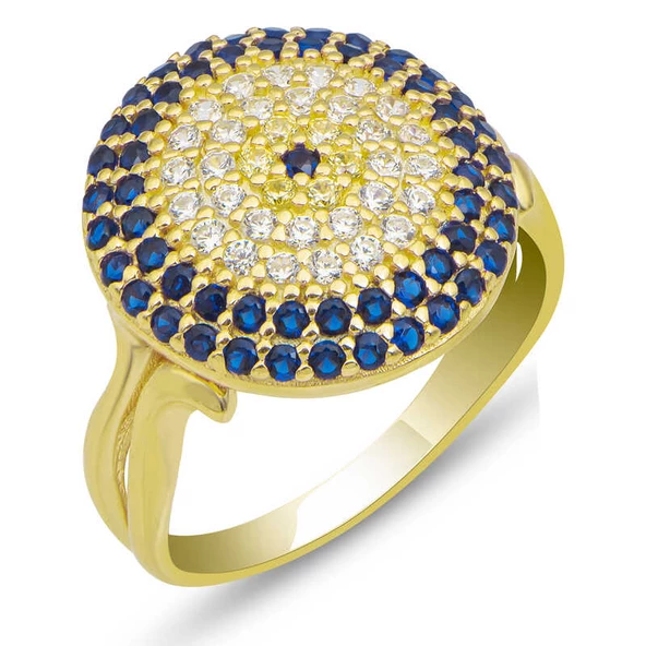 Gümüş Gold Yuvarlak Nazarlı Kadın Yüzük SL5428