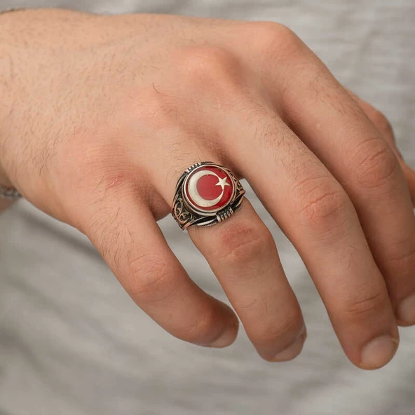 Gümüş Ay Yıldız Erkek Yüzük  SL5154 ürün görseli