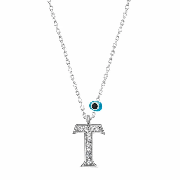 Gümüş Nazar Rodyum T Harfi Kadın Kolye SL4941 ürün görseli