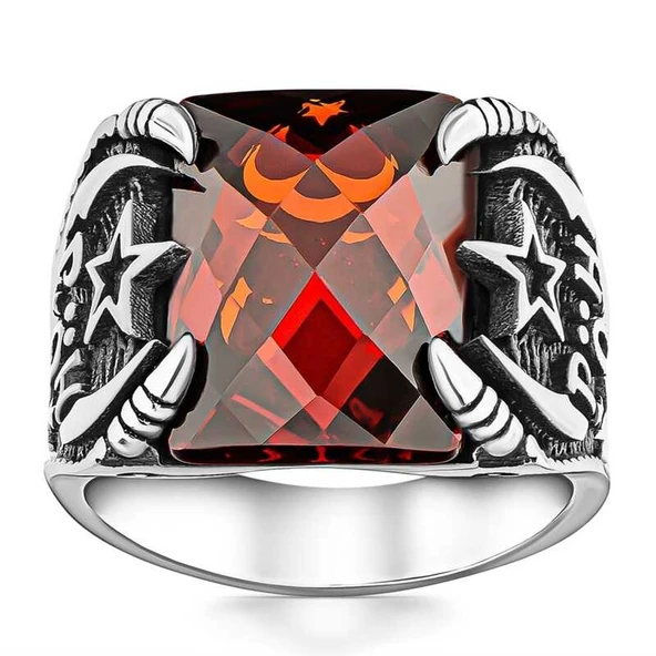 Gümüş Özel Harekat Kırmızı Taşlı Erkek Yüzük SL5201 - Resim 8