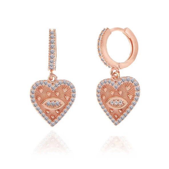 Gümüş Rose Kalp Sallantılı Kadın Küpe  SL5345 - Resim 2