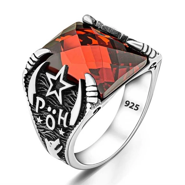 Gümüş Özel Harekat Kırmızı Taşlı Erkek Yüzük SL5201 - Resim 9