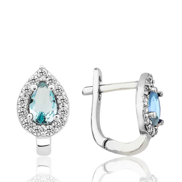 Gümüş Turkuaz Taşlı Damla J Kadın Küpe SL5655 - Resim 2