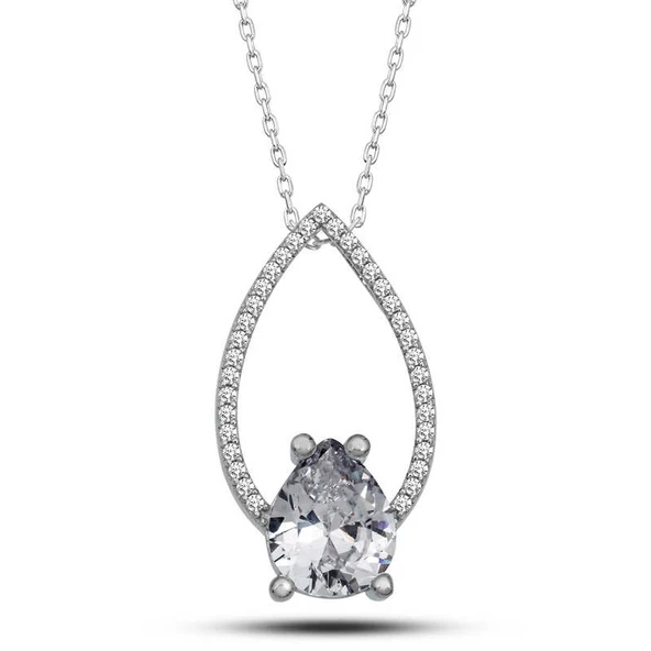 Gümüş Beyaz Taşlı Damla Kadın Kolye SL5144 ürün görseli