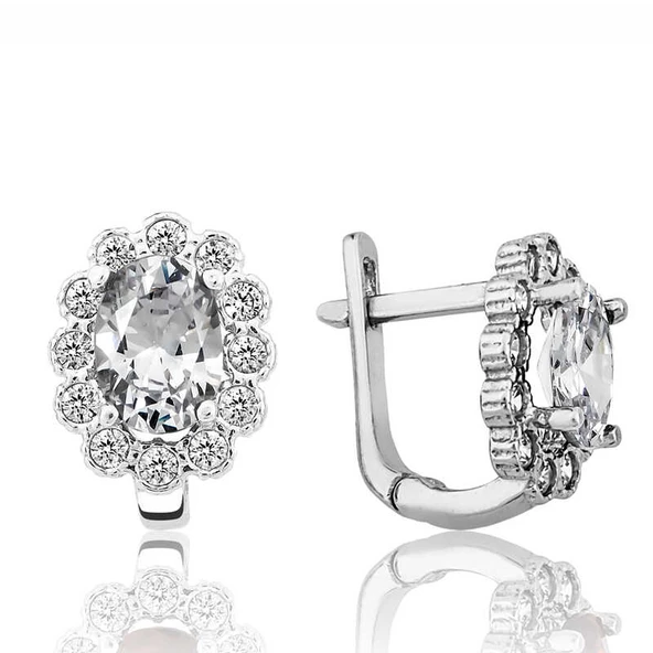 Gümüş Beyaz Çiçek Desenli J Kadın Küpe SL5659 - Resim 2