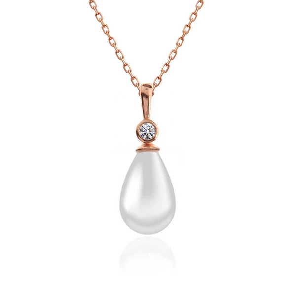 Gümüş Rose Damla Rose İnci Kadın Kolye SL5267