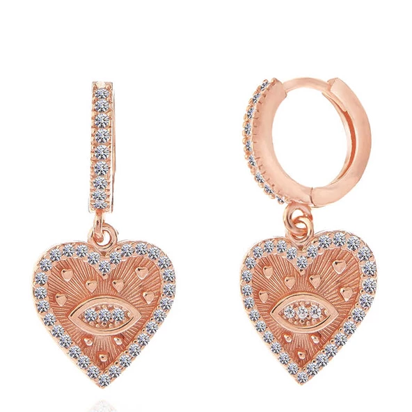 Gümüş Rose Kalp Sallantılı Kadın Küpe  SL5345 - Resim 3