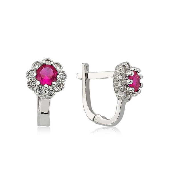 Gümüş Pembe Taşlı Çiçek Küpe SL5630 ürün görseli