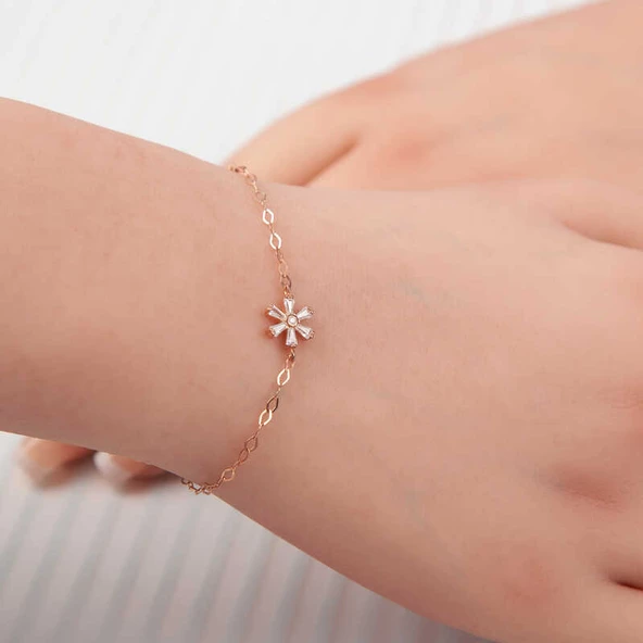 Gümüş Rose Çiçek Kadın Bileklik  SL5333 - 1