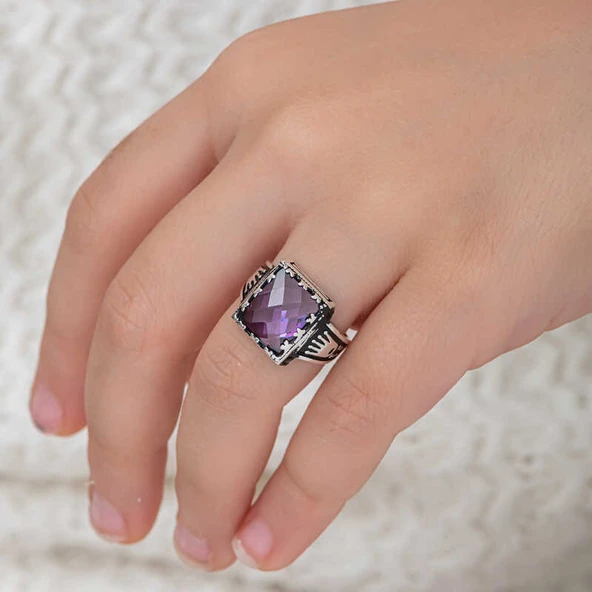 Gümüş Lila Zirkon Taşlı Çocuk Erkek Yüzük  SL5298 - Resim 7