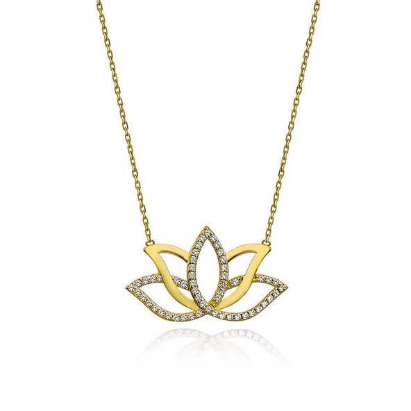 Gümüş Gold Lotus Çiçeği Kadın Kolye SL5676 ürün görseli