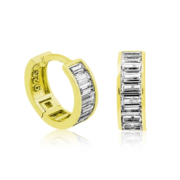 ​Gümüş Gold Baget Taşlı Halka Küpe SL5617 ürün görseli