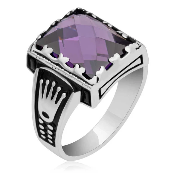 Gümüş Lila Zirkon Taşlı Çocuk Erkek Yüzük  SL5298 - Resim 5