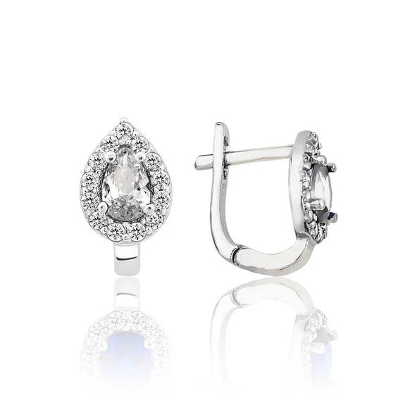 Gümüş Beyaz Taşlı Damla J Kadın Küpe SL5656 ürün görseli