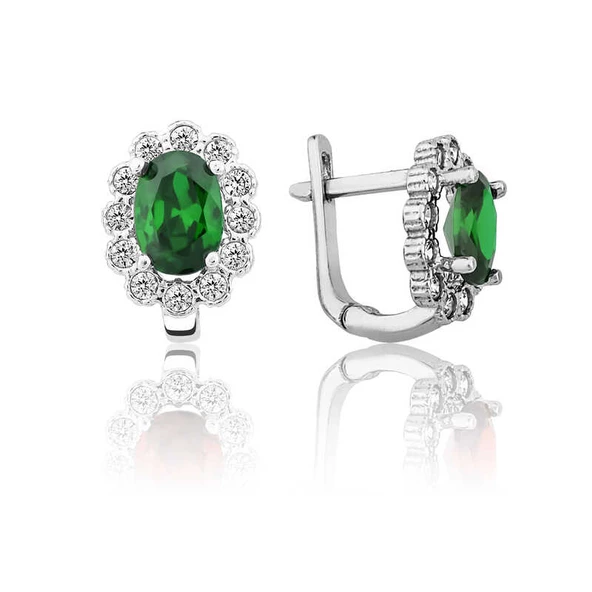 Gümüş Yeşil Çiçek Desenli J Kadın Küpe SL5658 ürün görseli