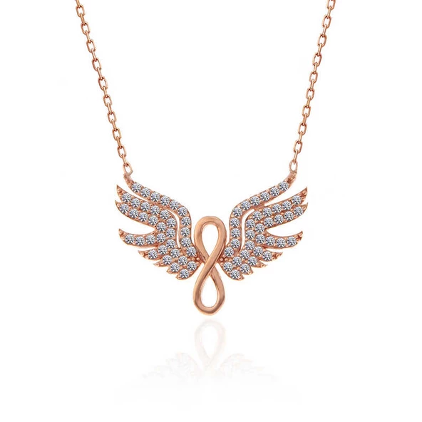 Gümüş Rose Melek Kanadı Sonsuzluk Kadın Kolye SL5323 - Resim 3