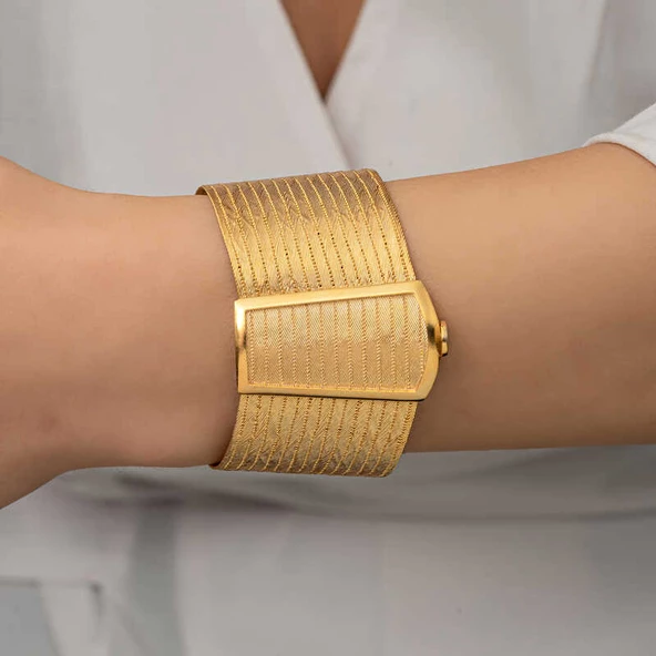 Gümüş Gold Trabzon Hasır Kadın Bileklik - Resim 5