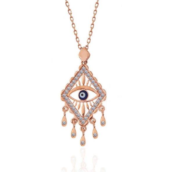 Gümüş Rose Nazarlı Göz Kolye SL5322 - Resim 3