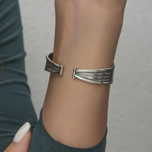 Gümüş Eskitme Desenli Kadın Bilezik SL4965 - Resim 8