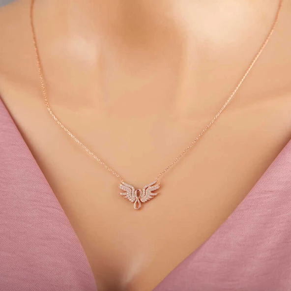Gümüş Rose Melek Kanadı Sonsuzluk Kadın Kolye SL5323 - Resim 2